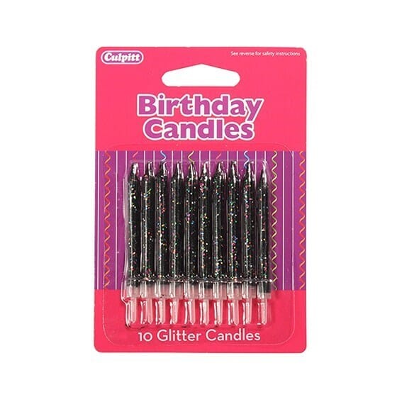 10 Glitter Candles w/ Holders - Range of Colours Candles Culpitt Black