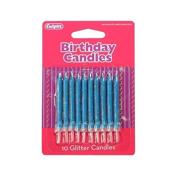 10 Glitter Candles w/ Holders - Range of Colours Candles Culpitt Blue