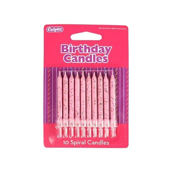 10 Glitter Candles w/ Holders - Range of Colours Candles Culpitt Pink