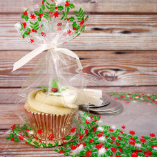 12 Christmas Design Cupcake Bags with Ribbon Ties - SimplyCakeCraft