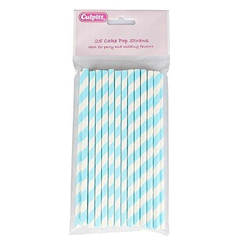 25x Blue & White Card Cake Pop Straws - SimplyCakeCraft