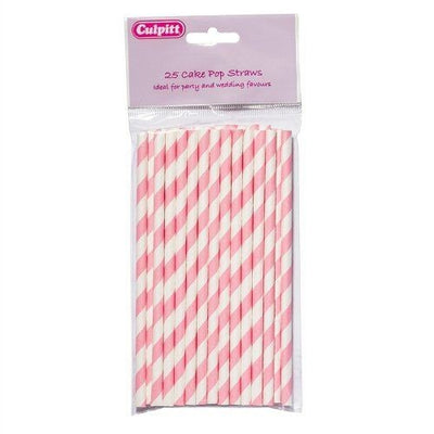 25x Pink & White Card Cake Pop Straws - SimplyCakeCraft