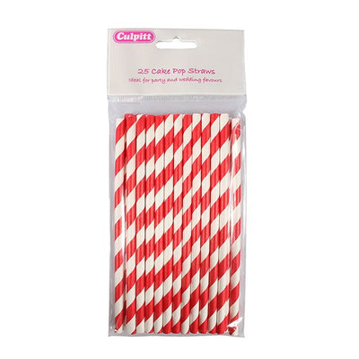 25x Red & White Card Cake Pop Straws - SimplyCakeCraft