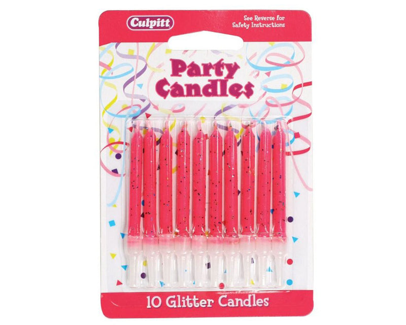 10 Glitter Candles with Holders - Range of Colours - SimplyCakeCraft