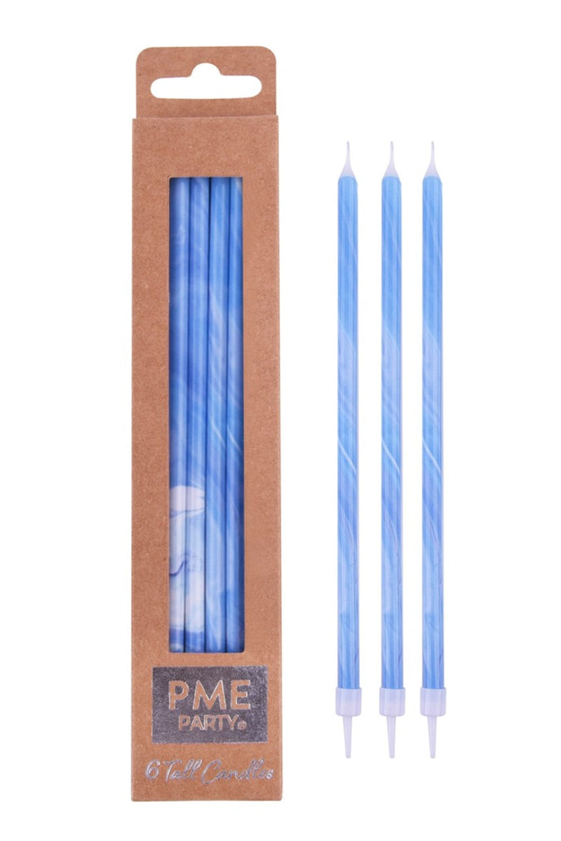 Candles - Blue Marble Extra Tall W/ Holders (7") - Pk/6 - SimplyCakeCraft