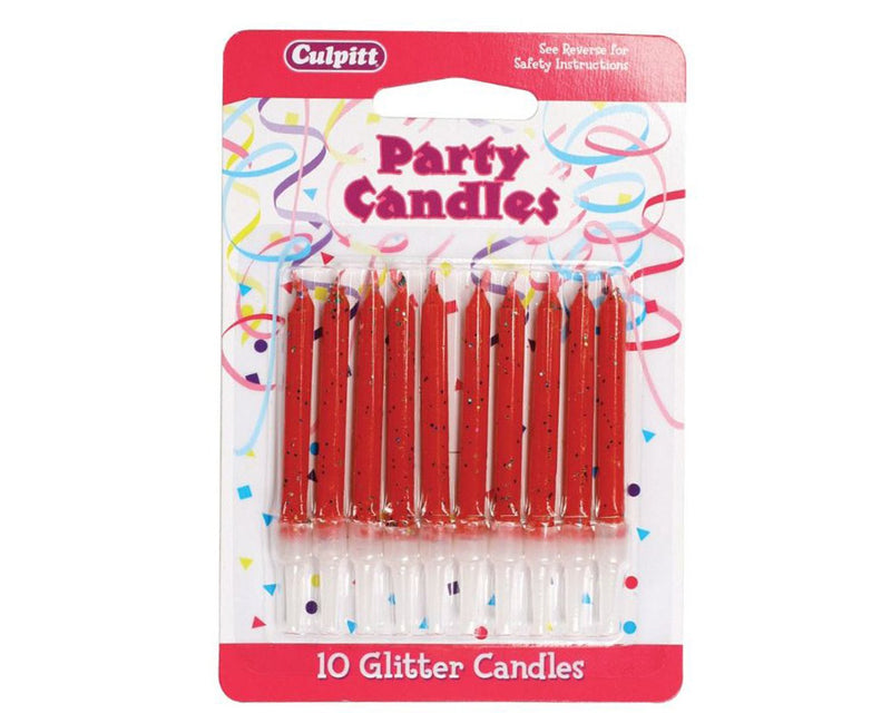 10 Glitter Candles with Holders - Range of Colours - SimplyCakeCraft