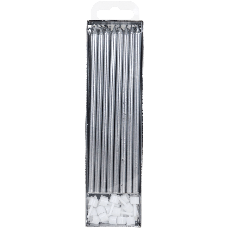 PME - Candles - Silver Extra Tall W/ Holders (7") - Pk/16 Birthday Candles PME 