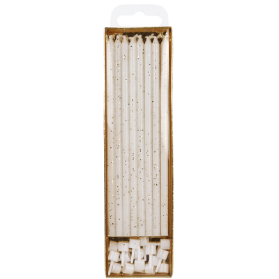 PME - Candles - White (Gold Glitter) Extra Tall W/ Holders (7") - Pk/16 Birthday Candles PME 