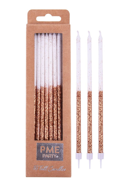 Candles - Rose Gold Glitter Extra Tall W/ Holders (7") - Pk/16 - SimplyCakeCraft